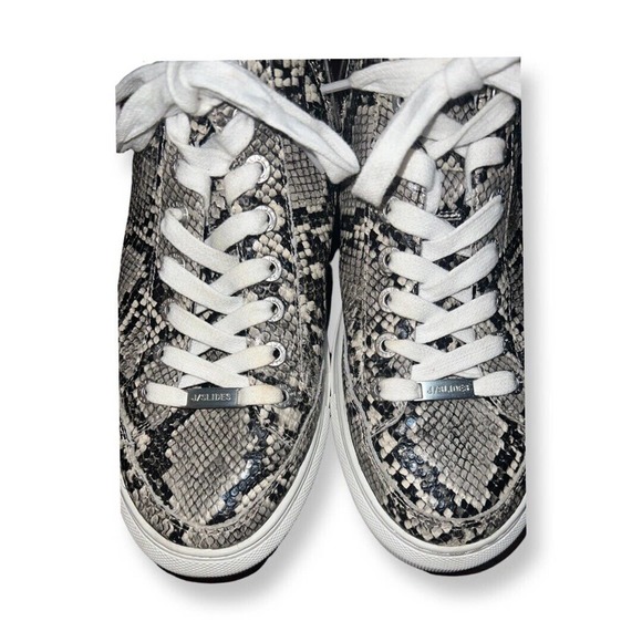 J/Slides | Gray Black Vegan Snake Print Almond Toe High Top Sneakers - Picture 3 of 7